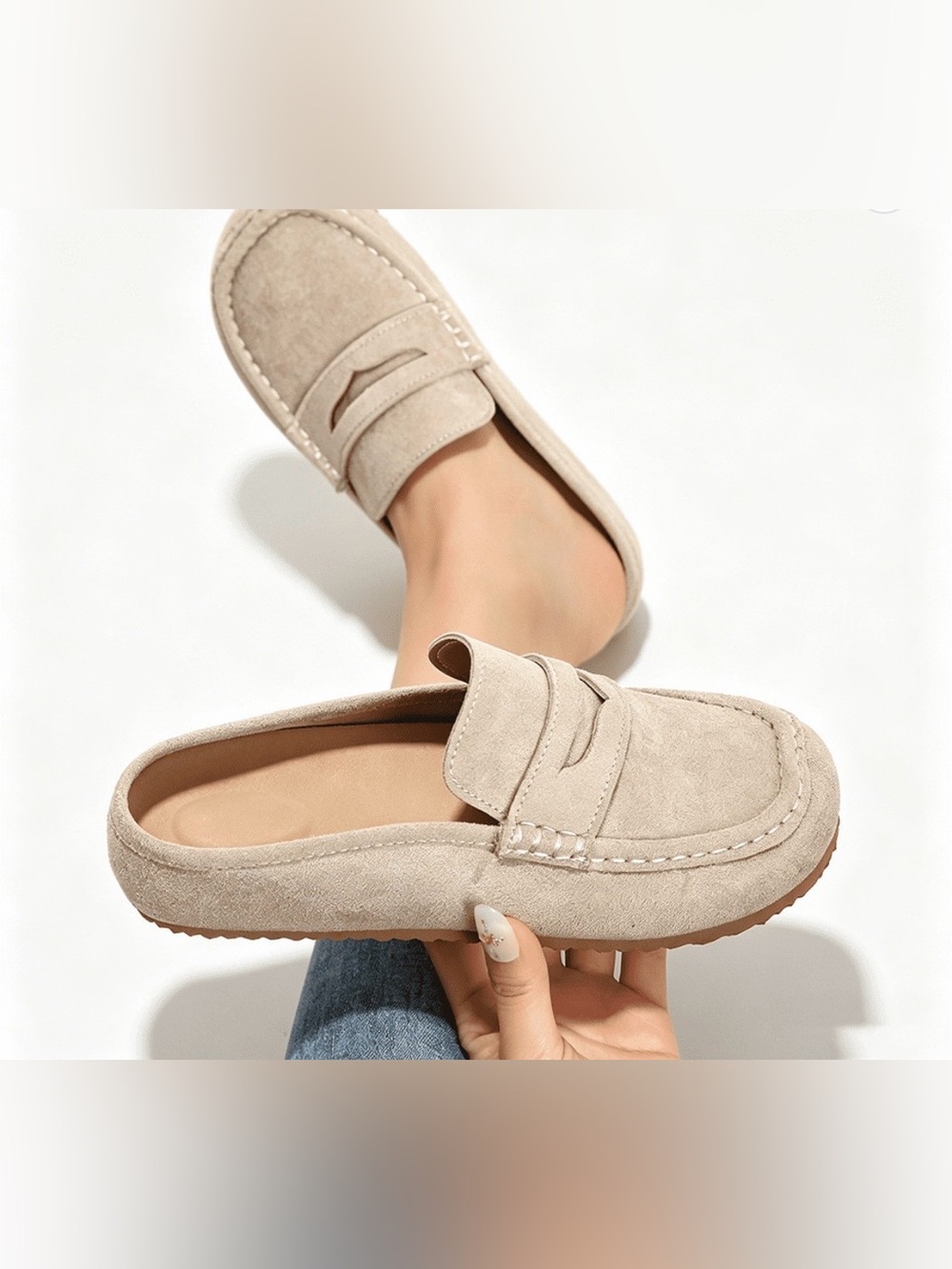 Women's BRAND NEW Faux Suede Penny Loafer Mule Clogs, Casual Backless Loafers - Picture 7 of 8